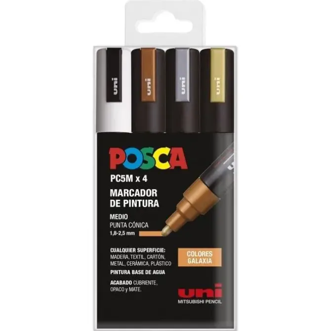 UNI POSCA PC5 MEDIO 4 COLORES GLAXIA ORO PLATA BRONCE BLANCO 182634856