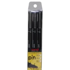 UNI-BALL ROTULADOR CALIBRADO UNI PIN ESTUCHE 3 UD. - PUNTA POLIACETAL DE 0.2, 0.4 Y 0.8 MM. - TINTA RESISTENTE AL AGUA Y A LA LUZ - COLOR NEGRO