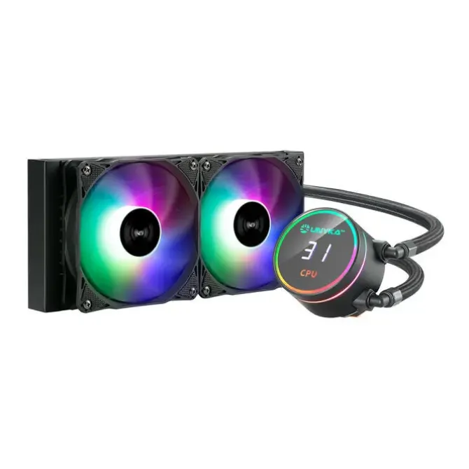 UNYKACH AQUASTORM 240 KIT DE REFRIGERACION LIQUIDA - 2 VENTILADORES DE 120MM - ILUMINACION RGB - VISUALIZACION TEMPERATURA CPU - TUBO DE 335MM