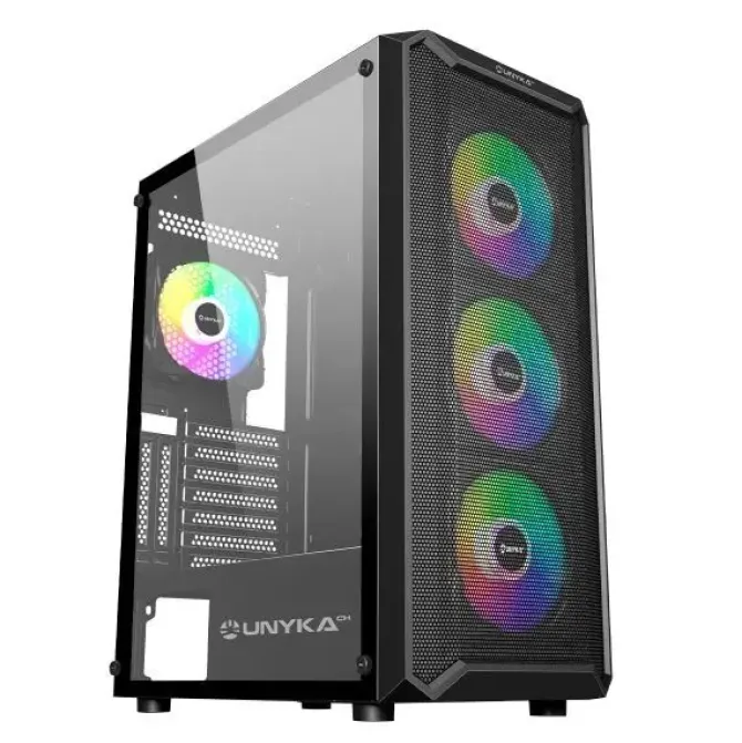 UNYKACH ARMOR 3GEN CAJA ATX, MICRO ATX, ITX - LATERAL DE VIDRIO TEMPLADO - USB-A 3.0 Y AUDIO - 4 VENTILADORES 120MM ARGB INSTALADOS - SOPORTA REFRIGERACION LIQUIDA