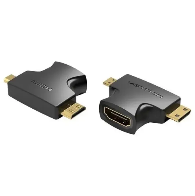 VENTION ADAPTADOR HDMI HEMBRA A MICRO HDMI MACHO - MINI HDMI MACHO - COLOR NEGRO