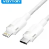 VENTION CABLE DE CARGA USB-C/LIGHTNING - ALUMINIO TRENZADO - 480MBPS - 3A - 27W MAX - COLOR BLANCO