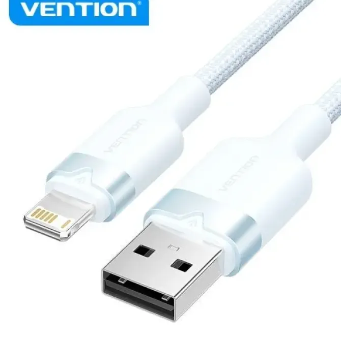 VENTION CABLE DE CARGA USB-A/LIGHTNING - ALUMINIO Y ALGODON TRENZADO - 480MBPS - 2.4A - COLOR AZUL