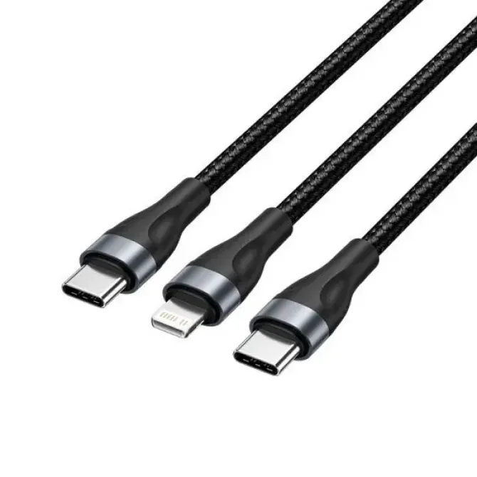 VENTION CABLE DE CARGA USB-C A USB-C Y LIGHTNING - 480MBPS - ALUMINIO/PVC - 3A/27W/60W - COLOR NEGRO