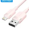 VENTION CABLE DE CARGA USB-A/LIGHTNING - ALUMINIO Y ALGODON TRENZADO - 480MBPS - 2.4A - 2M - COLOR ROSA