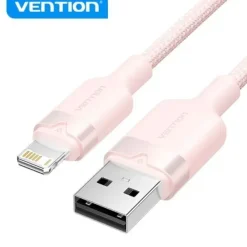 VENTION CABLE DE CARGA USB-A/LIGHTNING - ALUMINIO Y ALGODON TRENZADO - 480MBPS - 2.4A - 2M - COLOR ROSA