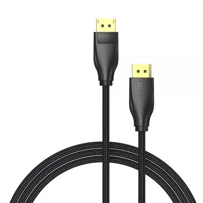 VENTION CABLE DISPLAYPORT 1.4 MACHO A MACHO - 1M - ALGODON TRENZADO - COLOR NEGRO
