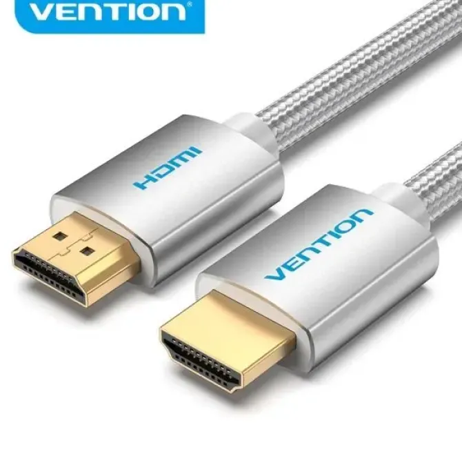 VENTION CABLE HDMI 2.0 - TRENZADO TEXTIL - CONTACTOS DORADOS - SOPORTE 4K, HDR, 3D - APANTALLADO - COLOR PLATA