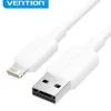 VENTION CABLE USB 2.0 LIGHTNING - TRANSMISION 480MBPS - SALIDA 2.4A - CONDUCTOR BRONCE ENLATADO - COLOR BLANCO