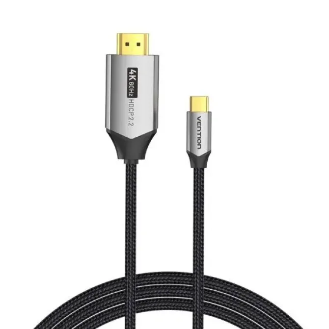 VENTION CABLE USB-C A HDMI 4K - ALTA RESOLUCION 4K@60HZ - PLUG & PLAY - CONECTORES CHAPADOS EN ORO - COLOR NEGRO