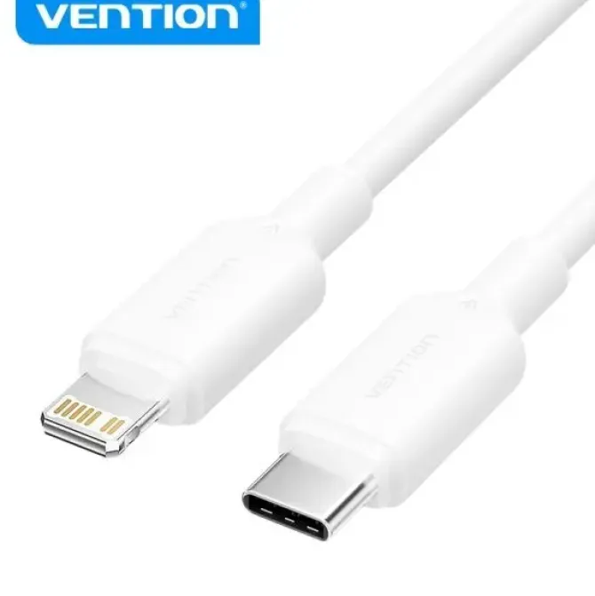 VENTION CABLE USB-C A LIGHTNING - CONECTOR NIQUELADO - POTENCIA 27W - CORRIENTE MAXIMA 3A - COLOR BLANCO