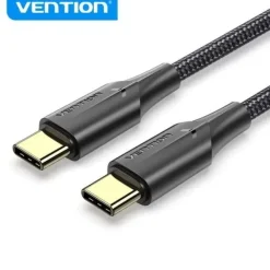 VENTION CABLE USB-C MACHO A USB-C MACHO 3A 60W LED - 3M ALGODON TRENZADO NEGRO