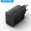 VENTION CARGADOR DE PARED GAN 3 PUERTOS USB (C + C + A) (65W/65W/30W) - EU - COLOR NEGRO