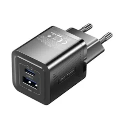 VENTION CARGADOR DE PARED GAN 2 PUERTOS USB (C+A) (30W/30W) - CARGA RAPIDA EU - COLOR NEGRO