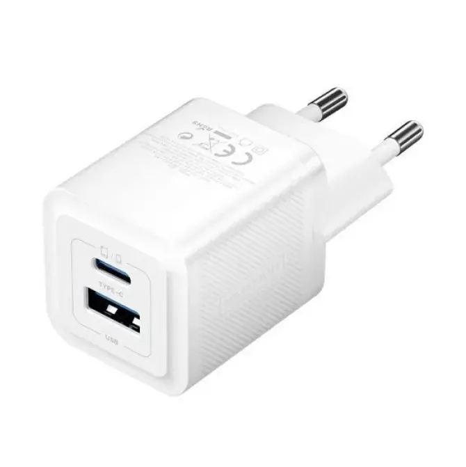 VENTION CARGADOR DE PARED GAN 2 PUERTOS USB (C+A) (30W/30W) - CARGA RAPIDA EU - COLOR BLANCO
