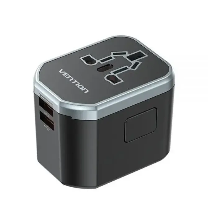 VENTION CARGADOR DE VIAJE UNIVERSAL - 1XUSB-C A 2XUSB - 20W - COLOR NEGRO