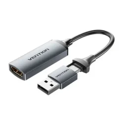 VENTION CONVERSOR HDMI HEMBRA A USB MACHO Y USB TIPO-C MACHO 4K 60HZ - 10CM - COLOR NEGRO