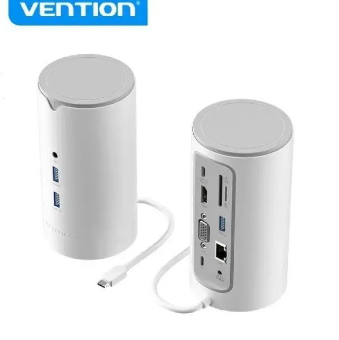 VENTION DOCKING STATION 12 EN 1 USB-C A HDMI 4K/VGA/3XUSB3.0/USB-C GEN1/RJ45/LECTOR SD/2XJACK AUDIO/DC 5V/PD100W TPHWC - 0.15M - COLOR BLANCO