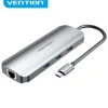 VENTION DOCKING STATION 9 EN 1 USB-C A HDMI 4K/3XUSB3.0/RJ45/LECTOR SD/MICROSD/JACK AUDIO/PD100W - 0.15M - COLOR GRIS