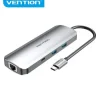 VENTION DOCKING STATION 9 EN 1 USB-C A HDMI 4K/2XUSB3.0/USB-C GEN1/RJ45/LECTOR TF/SD/JACK AUDIO/PD100W - 0.15M - COLOR GRIS
