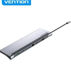 VENTION DOCKING STATION 11 EN 1 USB-C A HDMI/VGA/USB-C/USB 3.0X2/USB2.0/RJ45/SD/TF/AUDIO JACK/PD100W - 0.25M - COLOR GRIS METALIZADO