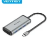 VENTION HUB 6 EN 1 USB-C A 3XUSB3.0/TF/SD/PD - 0.15M - ALUMINIO GRIS