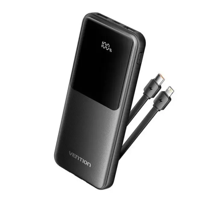 VENTION POWER BANK 10.000MAH - MULTIPLES INTERFACES USB - CARGA RAPIDA - SALIDA TOTAL 3A - COLOR NEGRO