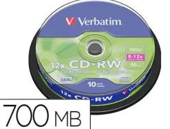 VERBATIM CD-RW REGRABABLE 8-12X 700MB (TARRINA 10 UDS)