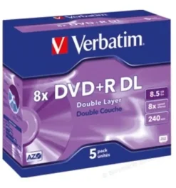VERBATIM DVD+R DOBLE CAPA 8X 8.5GB CAJA (PACK 5 UDS)