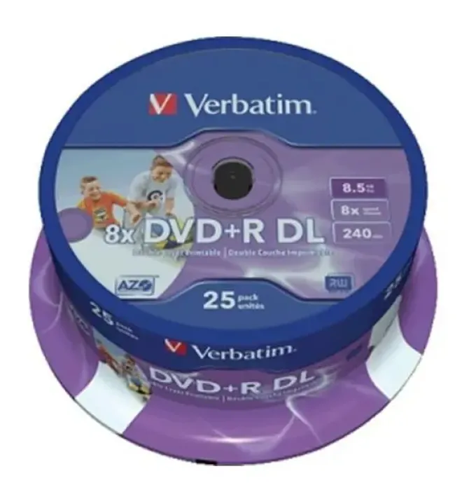 VERBATIM DVD+R DOBLE CAPA PRINTABLES 8X 8.5GB (TARRINA 25 UDS)
