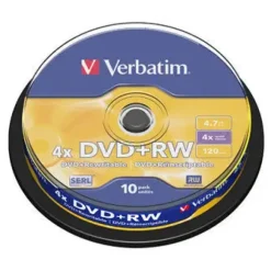 VERBATIM DVD+RW REGRABABLE 4X 4.7GB (TARRINA 10 UDS)