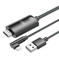 XO ADAPTADOR DE CABLE LIGHTNING A HDMI - LONGITUD DE 1.8M - SOPORTE DE RESOLUCION 2K(60HZ)/1080P - INTERCAMBIO DE DATOS Y AUDIO - FUENTE DE ALIMENTACION USB - COLOR NEGRO