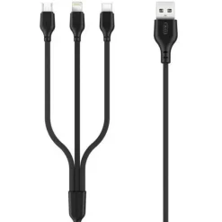 XO CABLE DE CARGA RAPIDA 3 EN 1 - MICRO, TIPO C Y LIGHTNING A USB - 1M - COLOR NEGRO