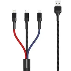 XO CABLE TRENZADO USB-A MACHO A USB-C, MICROUSB Y LIGHTNING - CARGA RAPIDA 2A - LONGITUD 1.20M