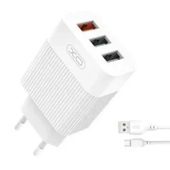 XO L72 PACK CARGADOR DE CORRIENTE 1X USB-A 18W CARGA RAPIDA 3.0, 2X USB-A + CABLE USB-A A MICROUSB